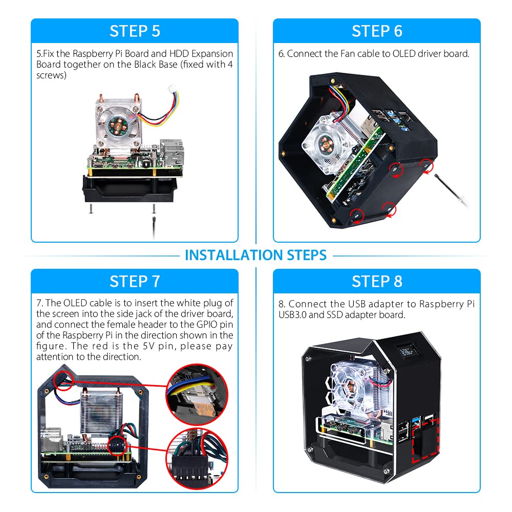 GeeekPi Mini Tower NAS Kit for Raspberry Pi, Pi ICE Tower Cooler with PWM RGB Fan, M.2 SATA SSD Expansion Board, GPIO 1 to 2 Expansion Board for Raspberry Pi 4 Model B