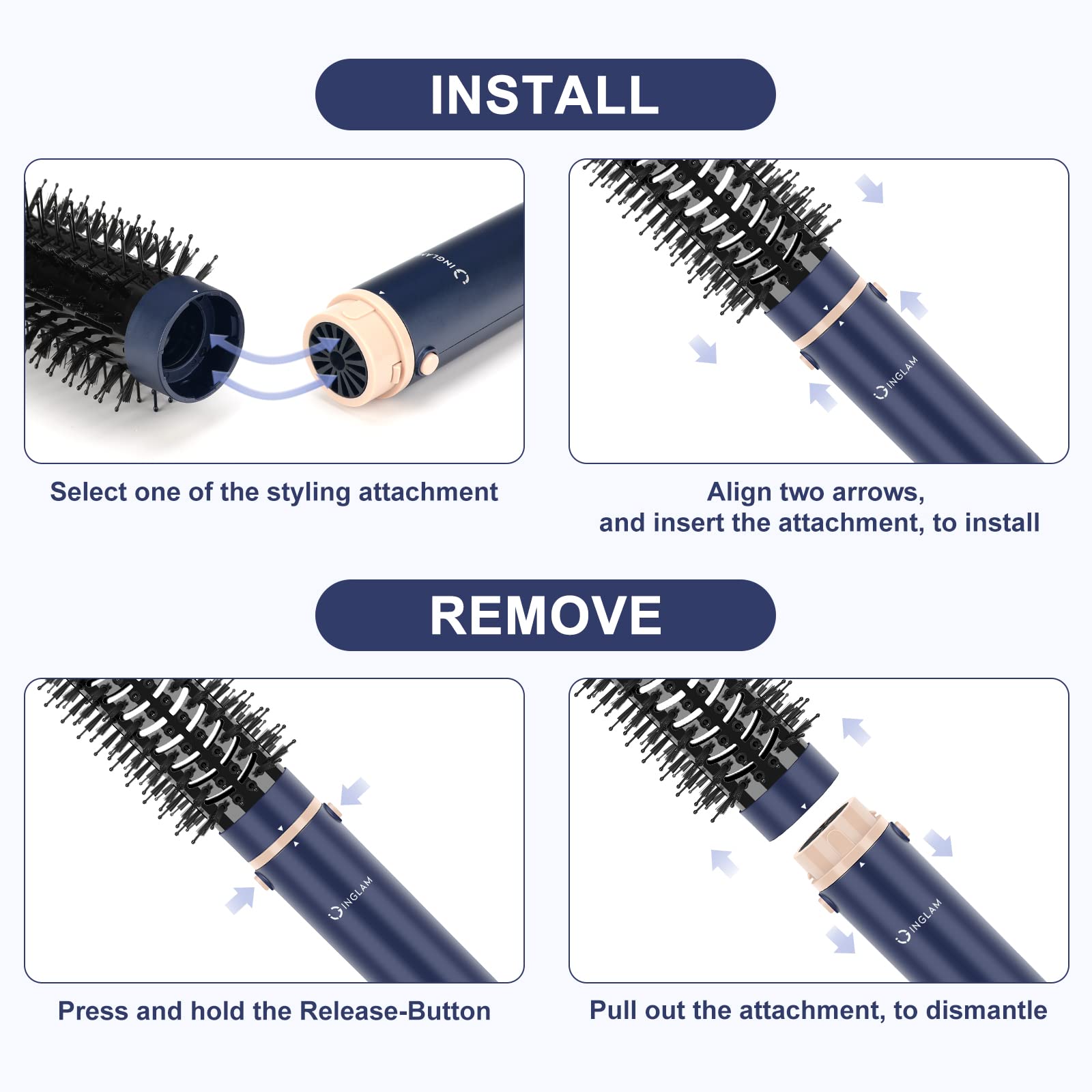 IG INGLAM MegaAIR Styler Air Styling & Drying System, Professional Interchange Hair Dryer Brush 110,000 RPM Brushless BLDC Motor Ionic Hot Air Volumizing and Shape, Prussian Blue