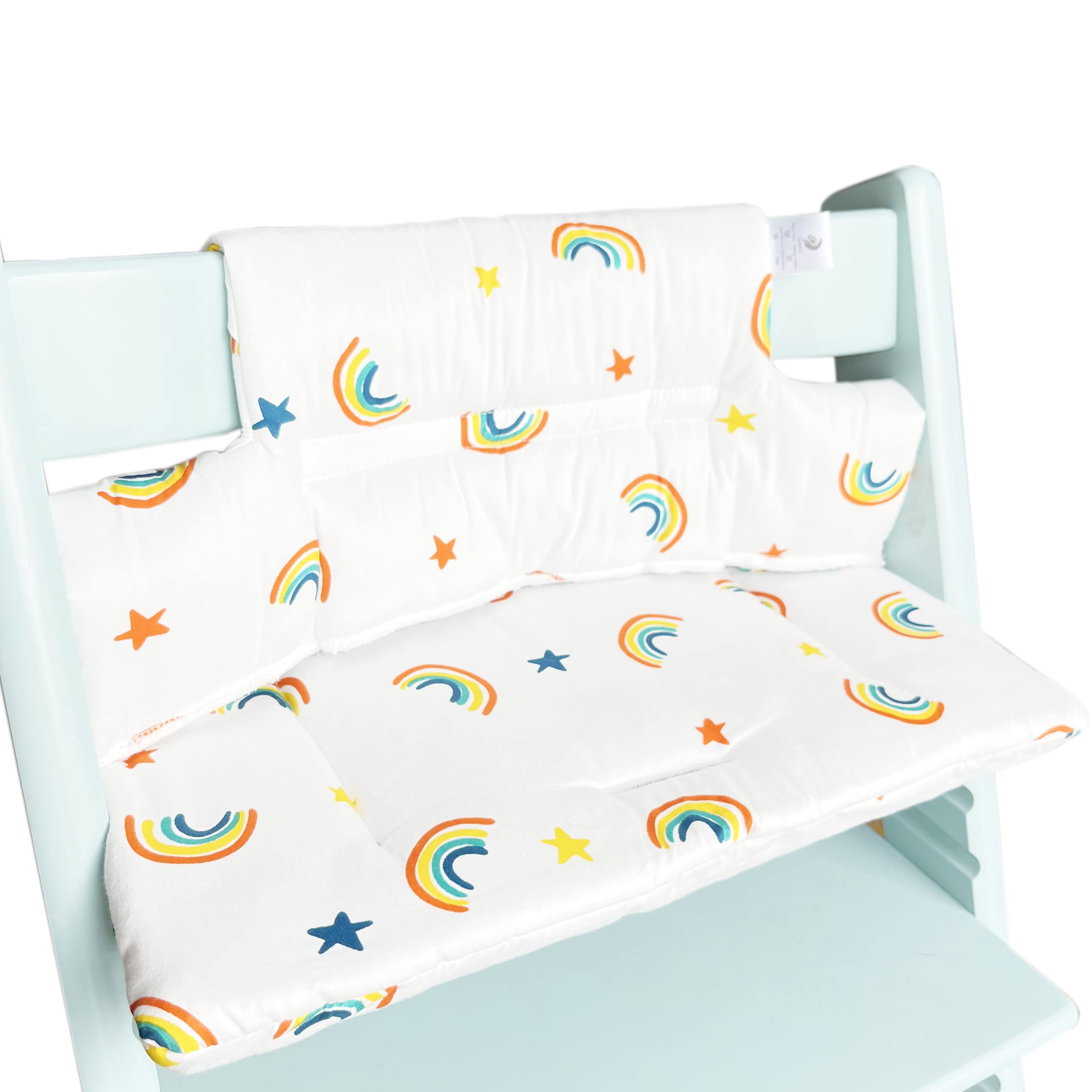 ZARPMA Highchair Cushion Compatible with Stokke Tripp Trapp Chiar High Chair Insert Cotton Fabric Cover Filled with Cotton Padding (White Rainbow)