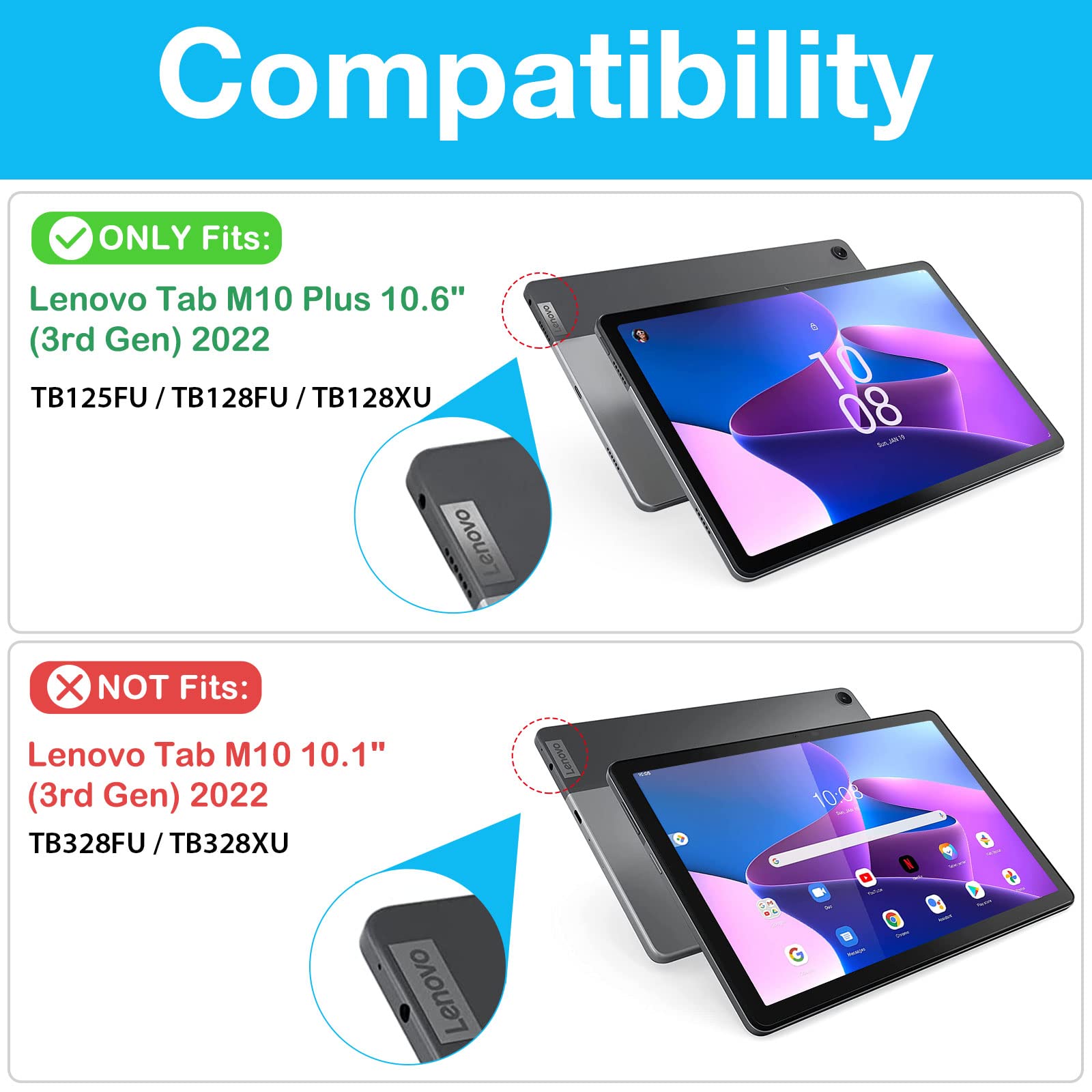 ProCase Compatible for Lenovo Tab M10 Plus 10.6 Inch 3rd Gen 2022 Released, Heavy Duty Shockproof Rugged Case 360 Degree Rotatable Kickstand Protective Cover Case –Black