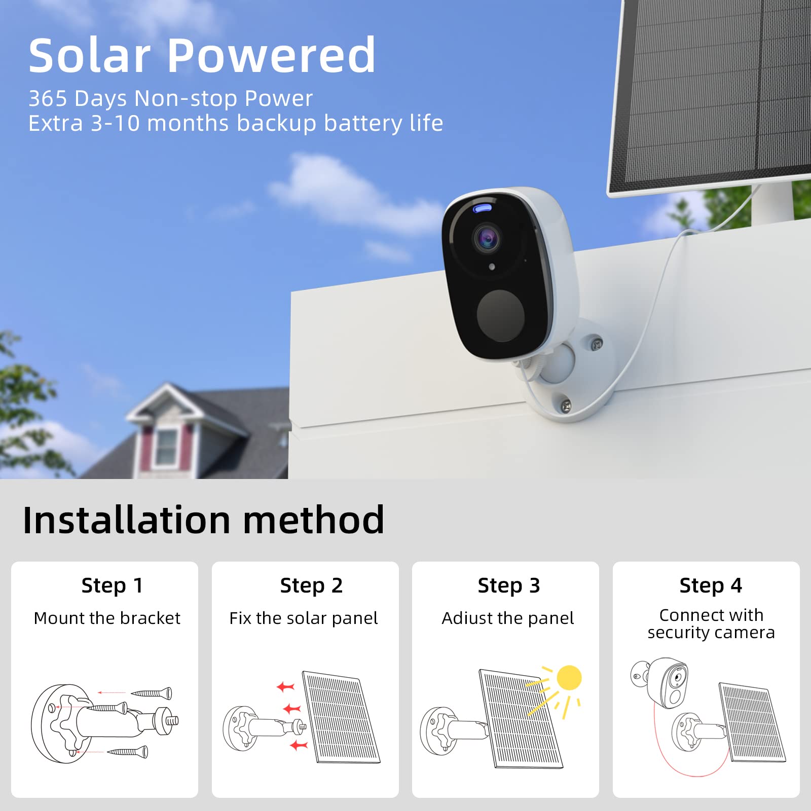 Rraycom Security Cameras Wireless Outdoor with Solar Panel, Battery Powered 2K Color Night Vision Cameras for Home Security, AI Motion Detection, Two-Way Audio, Works w/Alexa