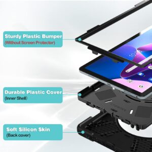 ProCase Compatible for Lenovo Tab M10 Plus 10.6 Inch 3rd Gen 2022 Released, Heavy Duty Shockproof Rugged Case 360 Degree Rotatable Kickstand Protective Cover Case –Black