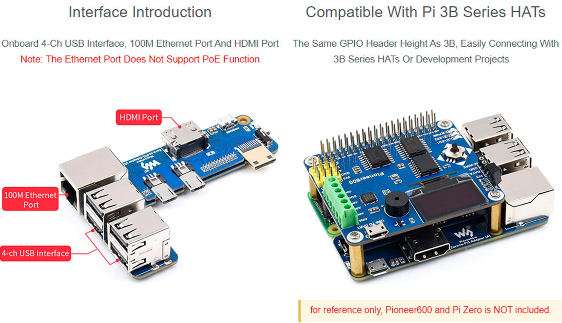 Raspberry Pi Zero to Pi 3B/3B+ Adapter, Based on Raspberry Pi Zero Series to Reproduce Original Appearance of Pi 3B/3B+, Alternative for Raspberry Pi 3 Model B/3B+, Compatible with Pi 3B/ 3B+ HATs