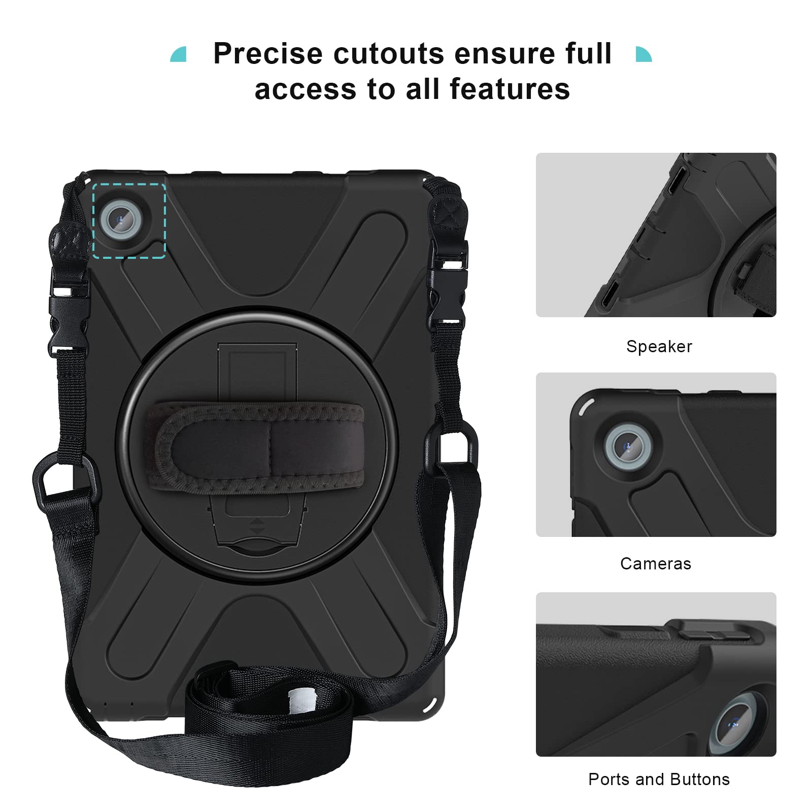 ProCase Compatible for Lenovo Tab M10 Plus 10.6 Inch 3rd Gen 2022 Released, Heavy Duty Shockproof Rugged Case 360 Degree Rotatable Kickstand Protective Cover Case –Black