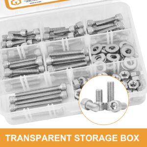 1/4-20 Hex Socket Head Cap Screw, VIGRUE 175PCS UNC Hexagon Bolts Washers Nuts Assortment Kit Machine Screws Set Stainless Steel 18-8 (304), Length from 5/8" to 2"