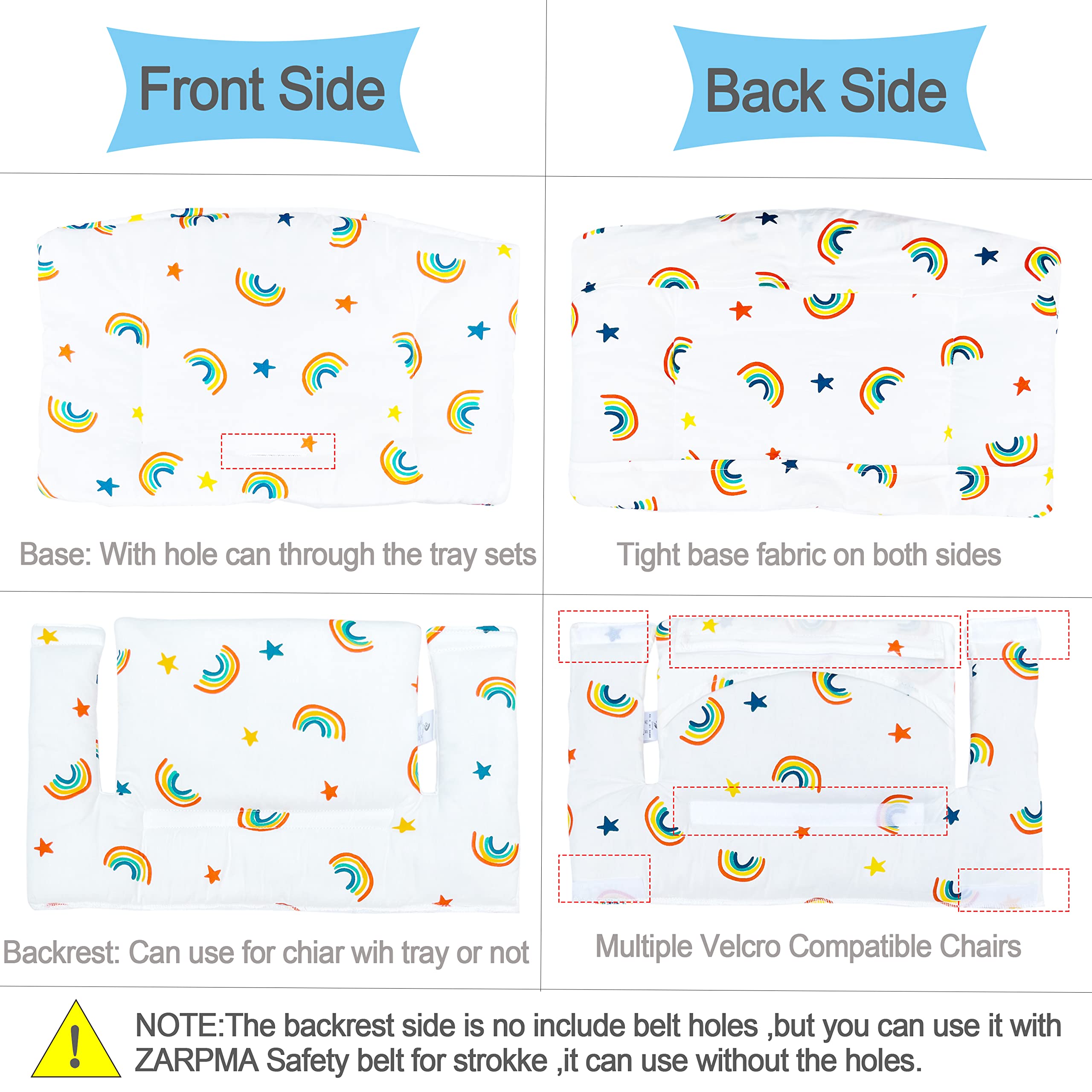 ZARPMA Highchair Cushion Compatible with Stokke Tripp Trapp Chiar High Chair Insert Cotton Fabric Cover Filled with Cotton Padding (White Rainbow)