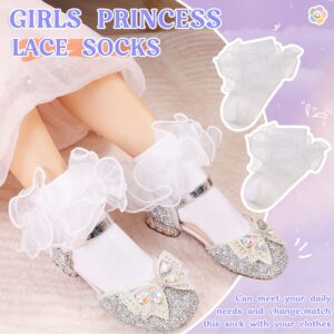 Girls Ruffle Socks Cute Double Lace Frilly Princess Dress Cotton Socks for Kids Toddler Girls 2 Pairs (4-6 Years, 2 Pairs White)