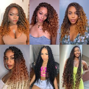 Coolbeeza 14 Inch Goddess Box Braids Crochet Hair with Curly Ends Bohemian Box Braids Crochet Hair Soft Net Synthetic Pre Looped Hair Extensions for Black Women Kids 8 Packs-128 Strands