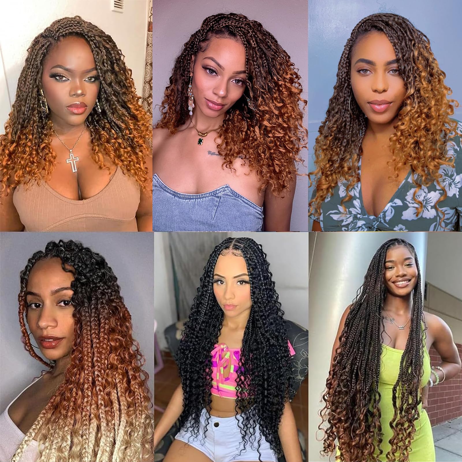 Coolbeeza 14 Inch Goddess Box Braids Crochet Hair with Curly Ends Bohemian Box Braids Crochet Hair Soft Net Synthetic Pre Looped Hair Extensions for Black Women Kids 8 Packs-128 Strands