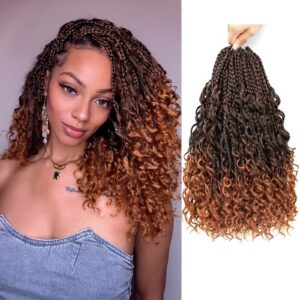 coolbeeza 14 inch goddess box braids crochet hair with curly ends bohemian box braids crochet hair soft net synthetic pre looped hair extensions for black women kids 8 packs-128 strands