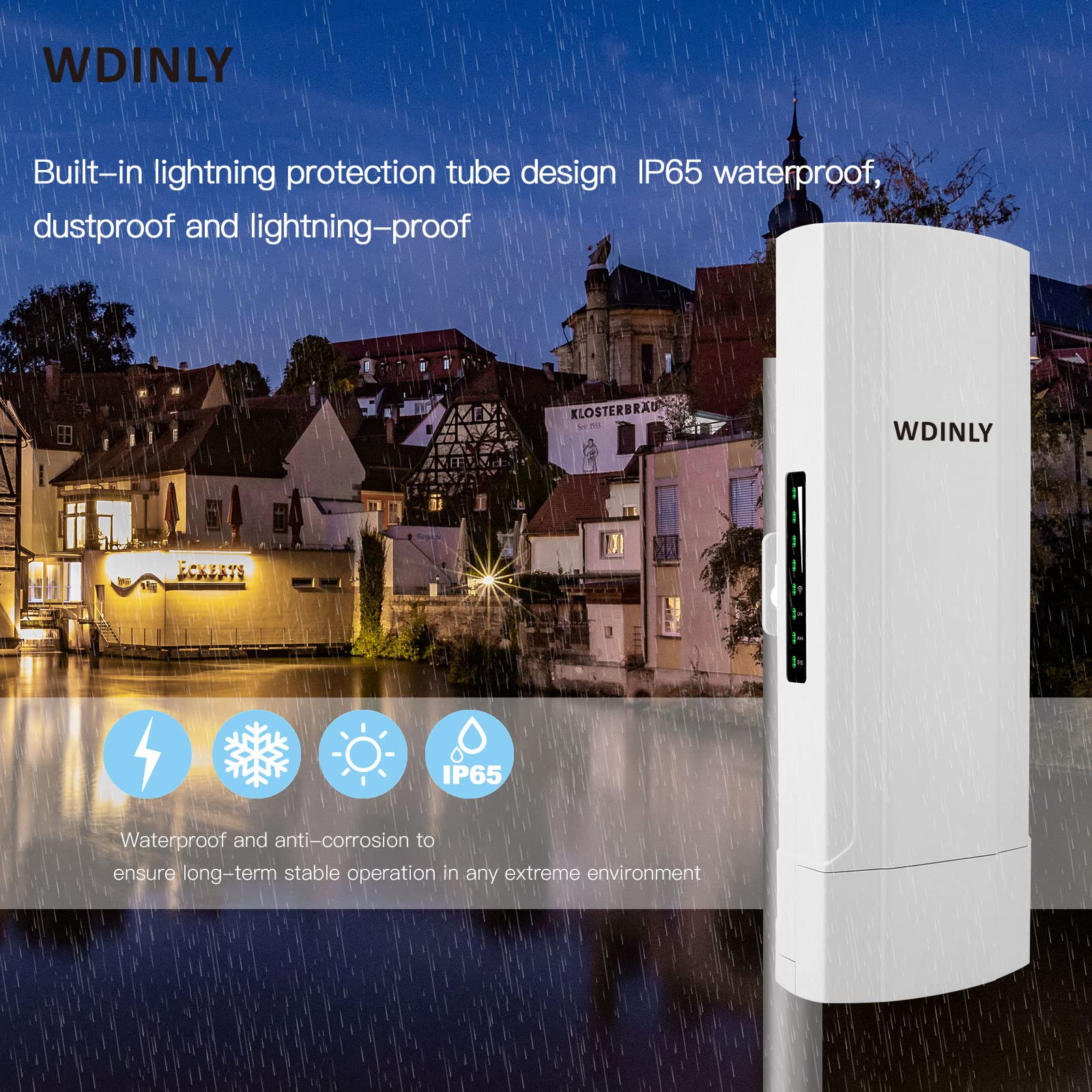 WDINLY 2 Pack 5KM Long Range Wireless Bridge Point to Point Outdoor, 5.8G WiFi Bridge Kit CPE with 14dBi High Gain Antenna POE Powered,Extend WiFi Network/Video Surveillance, Ideal for Barn Garage