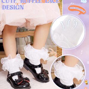 Girls Ruffle Socks Cute Double Lace Frilly Princess Dress Cotton Socks for Kids Toddler Girls 2 Pairs (4-6 Years, 2 Pairs White)