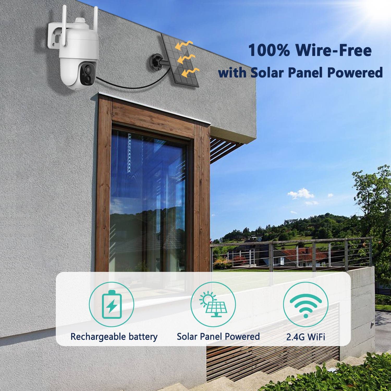 HOSAFE.COM 2K Solar Security Cameras Wireless Outdoor Battery Powered, Pan Tilt WiFi Security Cameras for Home Security, Color Night Vision, 2 Way Talk, PIR Human AI Motion Detection & Phone Alerts