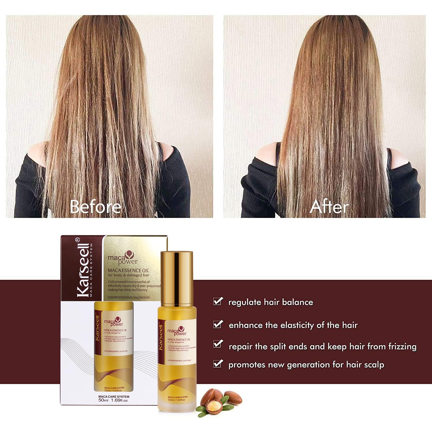 Karseell Moroccan Argan Oil for Hair Healing Cold Pressed Weightless Argan Oil Hair Serum for Dry Damaged Hair 50ml