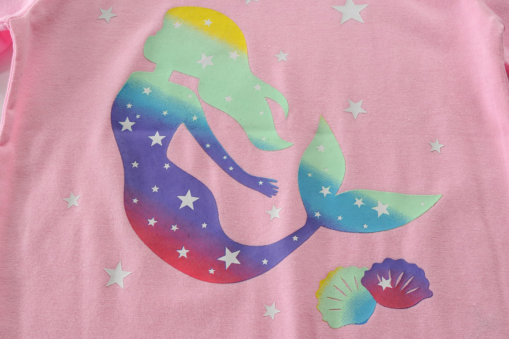 Little Hand Toddler Girls Pajamas Mermaid Princess 4 Pcs Long Sets Cotton Pjs Sleepwear Fall Winter Rainbow Outfits 4T 5T