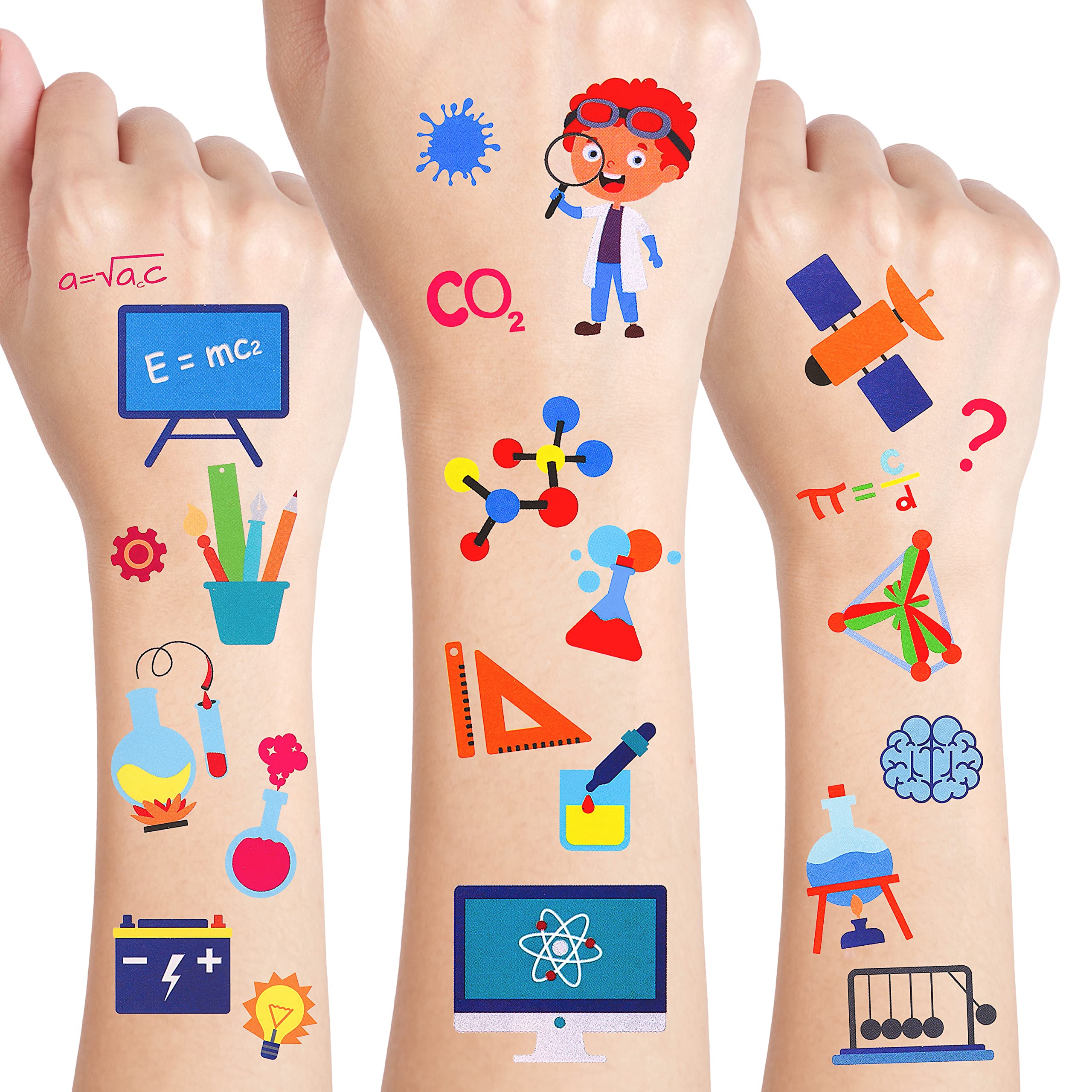 24 Sheets Science Temporary Tattoos, Birthday Decorations Science Party Favors