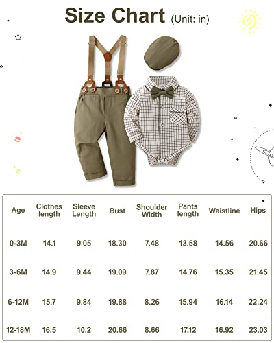 CARETOO Baby Boy Formal Outfits Baby Boy Wedding Outfit Dress Shirt/Bowtie/Suspender Pants Set Green 0-3Months