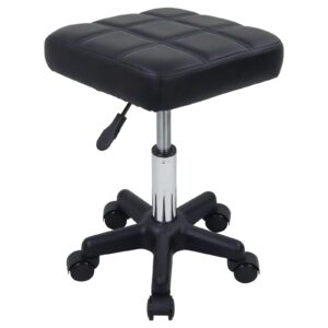 furwoo square swivel stool with wheels pu leahter rolling stool height adjustable stool for spa salon massage black