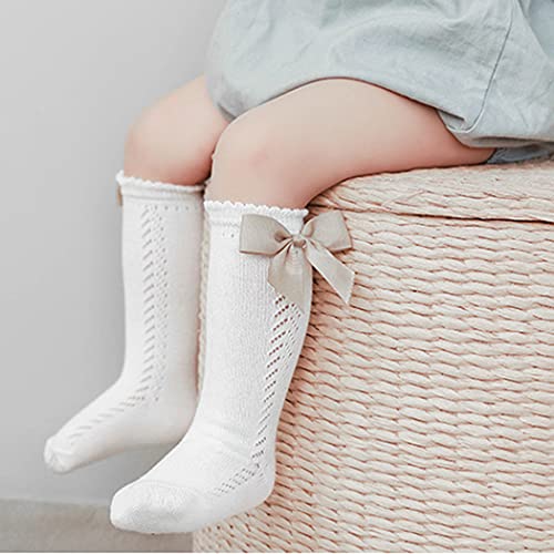 TIBE PINCESS Baby Girls knee high socks Toddler Bow Mesh Breathable Dress Socks Kids Cotton Tube Uniform Stockings 0-12 Months