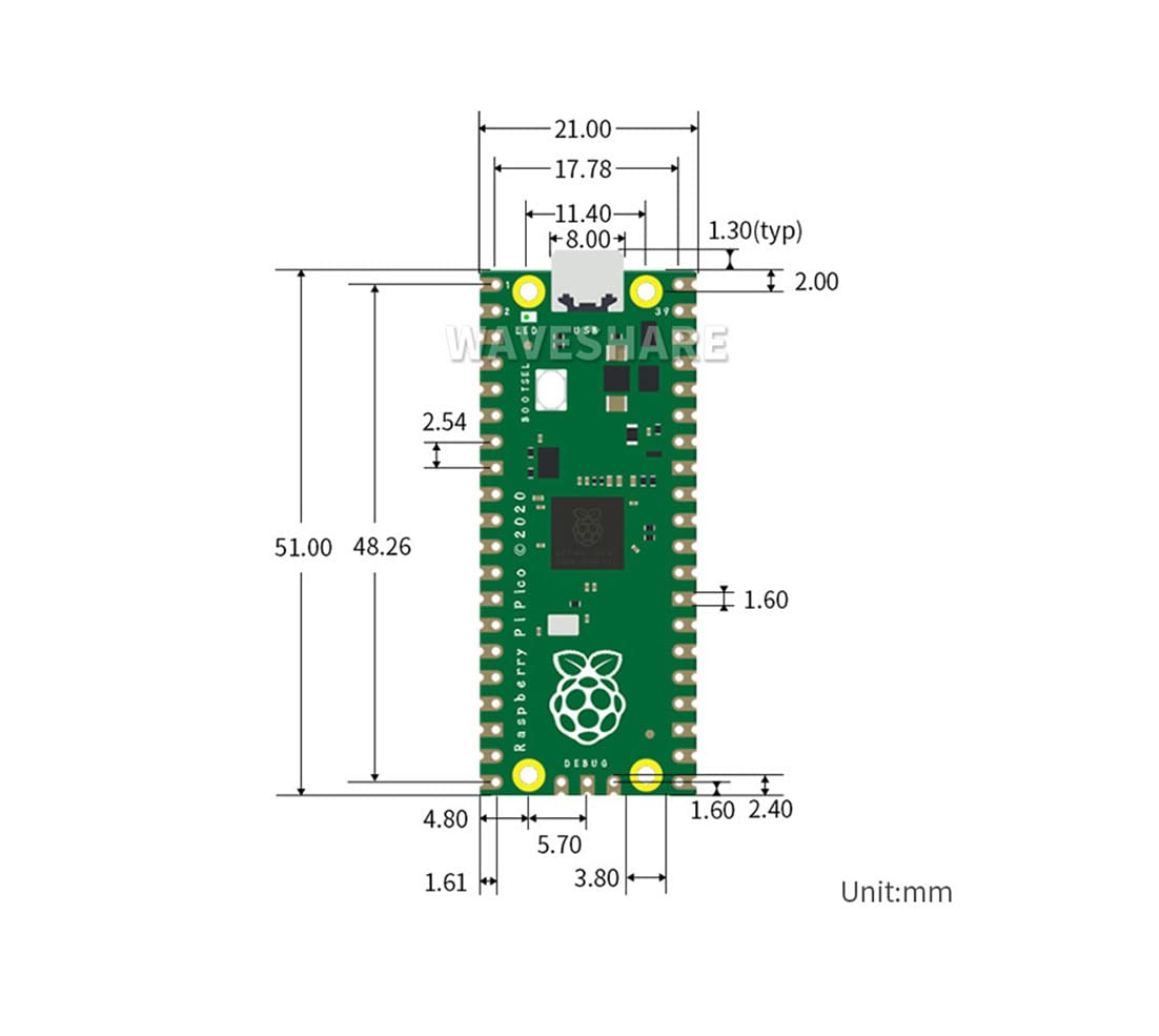 Coolwell Raspberry Pi Pico H Microcontroller Tiny Size Fast Board, Based On Official RP2040 Dual-Core Arm Cortex Processor,Configurable Pin Function