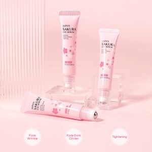 AKARY 2-in-1 Sakura Eye Serum and Eye Roller, Eye Massager Roller Lifting, Eye Cream for Nourishing Relieve Eye Bags, Dark Circles, and Puffiness, Fine Lines, Under Eye Treatment Cream