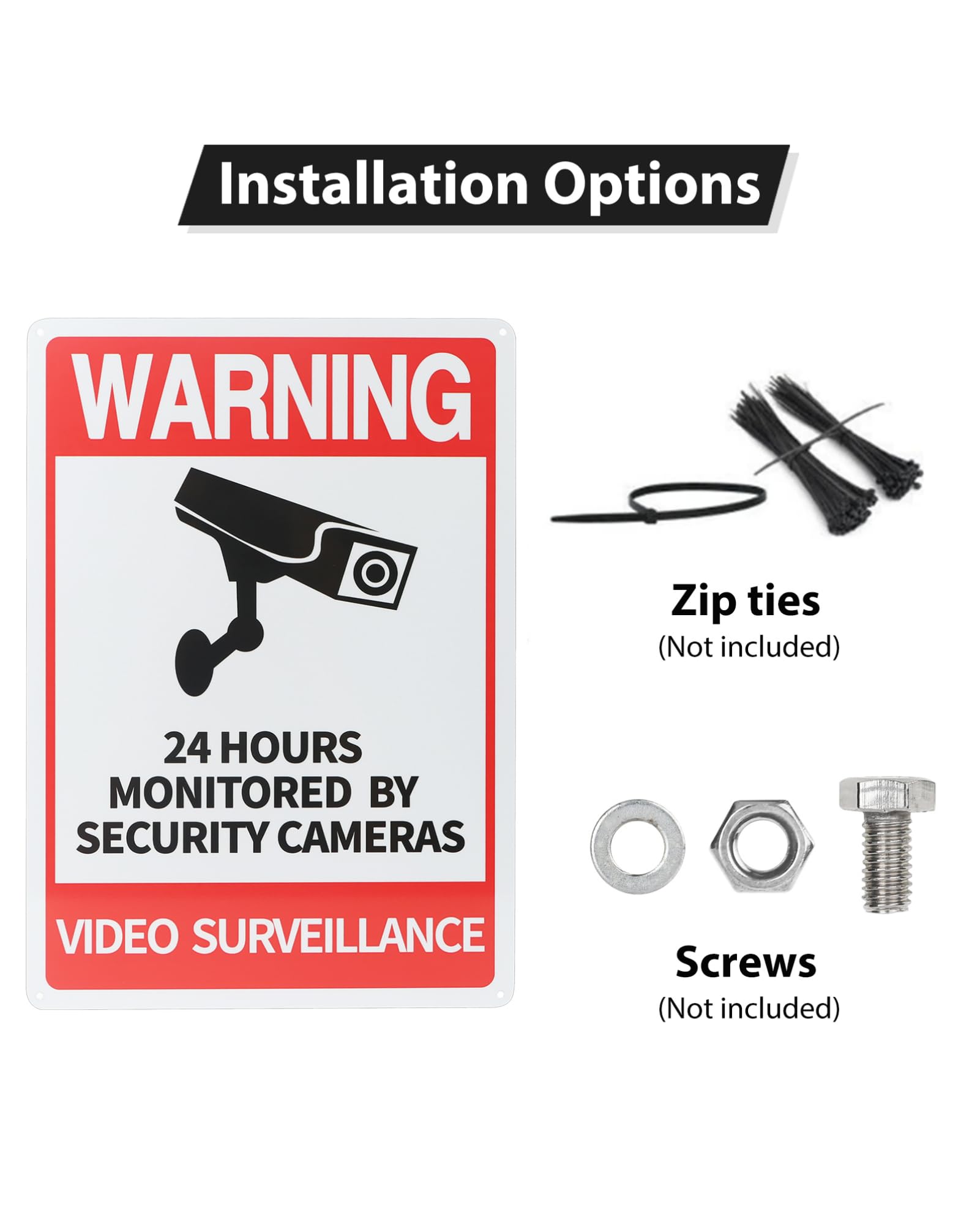 Thten 24 Hour Video Surveillance Sign, 14"×10" Security Camera Sign Warning for CCTV Recording System,Indoor Or Outdoor Use for Home Yard Business 2 Pack