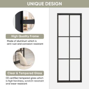 JUBEST Bypass Double Glass Barn Door 60 x 84 in with 6.6FT Side-Mounted Hardware Kit, 2 Sets of 30x84 in Clear Tempered Glass Aluminum Frame Barn Door for(Fit Max Opening 55 3/8"), Easy Assembly