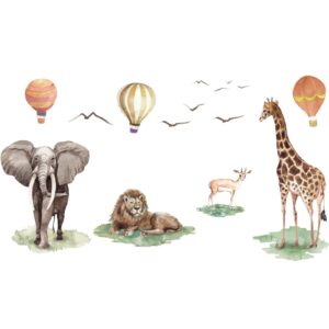 PLIGREAT Hot Air Balloons Giraffe Deer Elephant Lion Wall Stickers Removable Vinyl Peel and Stick Wall Decals for Nursery Bedroom Livinig Room Playroom Wall Decoration Home Indoor DIY Wall Art Decor