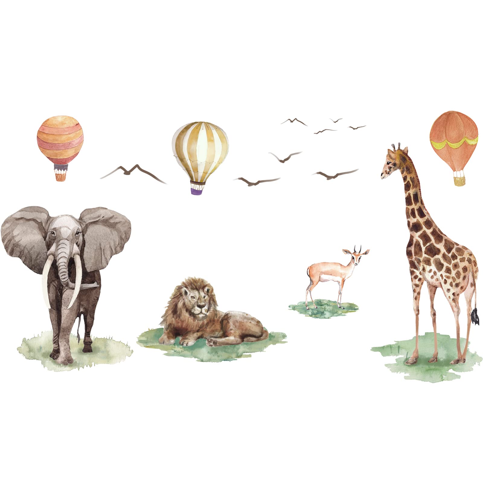 PLIGREAT Hot Air Balloons Giraffe Deer Elephant Lion Wall Stickers Removable Vinyl Peel and Stick Wall Decals for Nursery Bedroom Livinig Room Playroom Wall Decoration Home Indoor DIY Wall Art Decor