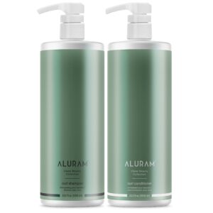 aluram coconut water based curly hair clarifying shampoo and conditioner - color safe lightweight formula for medium to course hair - sulfate & paraben free, 33.8 fl oz