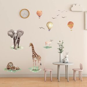 PLIGREAT Hot Air Balloons Giraffe Deer Elephant Lion Wall Stickers Removable Vinyl Peel and Stick Wall Decals for Nursery Bedroom Livinig Room Playroom Wall Decoration Home Indoor DIY Wall Art Decor