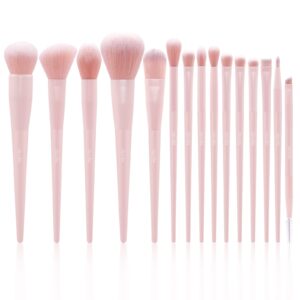 makeup brushes, dpolla 15pcs complete synthetic makeup brush set with professional foundation brushes powder concealers eye shadows blush makeup brush for perfect makeup (pink)