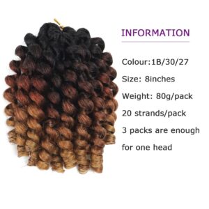 Ombre Wand Curl Crochet Braids Hair - 8 Inch Ringlet Twist Extensions with Jamaican Bounce (3 PCS, 1B/30/27)