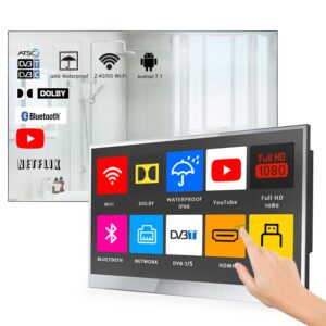 soulaca smart 22 inches touchscreen magic mirror led tv for bathroom atsc tuner wifi bluetooth integrated vanishing magic mirror full touch screen &touch key