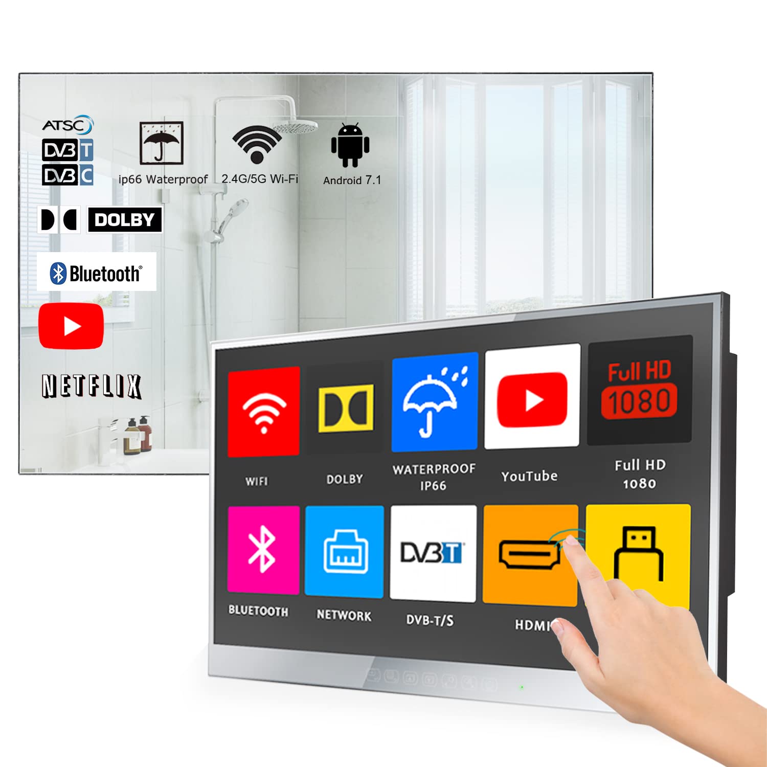 Soulaca Smart 22 inches Touchscreen Magic Mirror LED TV for Bathroom ATSC Tuner WiFi Bluetooth Integrated Vanishing Magic Mirror Full Touch Screen &Touch Key