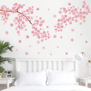 rw-045 giant pink peach blossom wall decals plum flowers tree branches wall stickers diy removable cherry floral trees petals wall decor for kids girls bedroom living room nursery office decoration