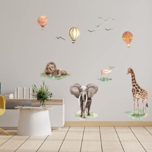 PLIGREAT Hot Air Balloons Giraffe Deer Elephant Lion Wall Stickers Removable Vinyl Peel and Stick Wall Decals for Nursery Bedroom Livinig Room Playroom Wall Decoration Home Indoor DIY Wall Art Decor