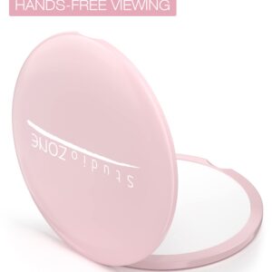 StudioZONE Compact Mirror for Purses - 10X Magnifying - Pink Compact Mirror - Perfect Magnification for Travel - 2-Sided - 10X Makeup Mirror and 1x True View - 4" Diameter