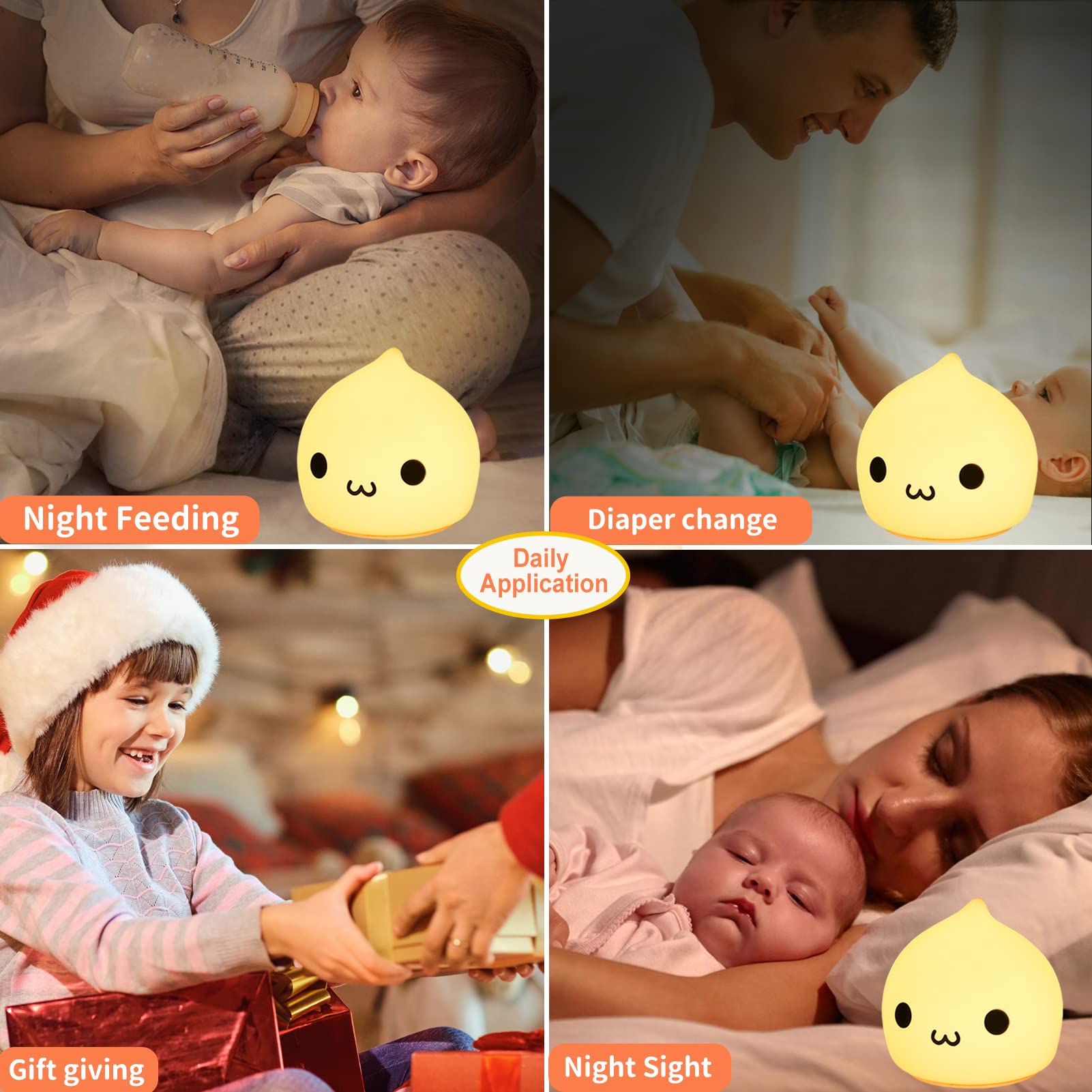 Night Light for Kids Room, Cute Lamp Dumpling Light for Girls Boys, Kawaii Waterdrop Nightlight Soft Portable Nursery Battery Powered Animal Night Lights for Baby Toddler Teen Bedrooms