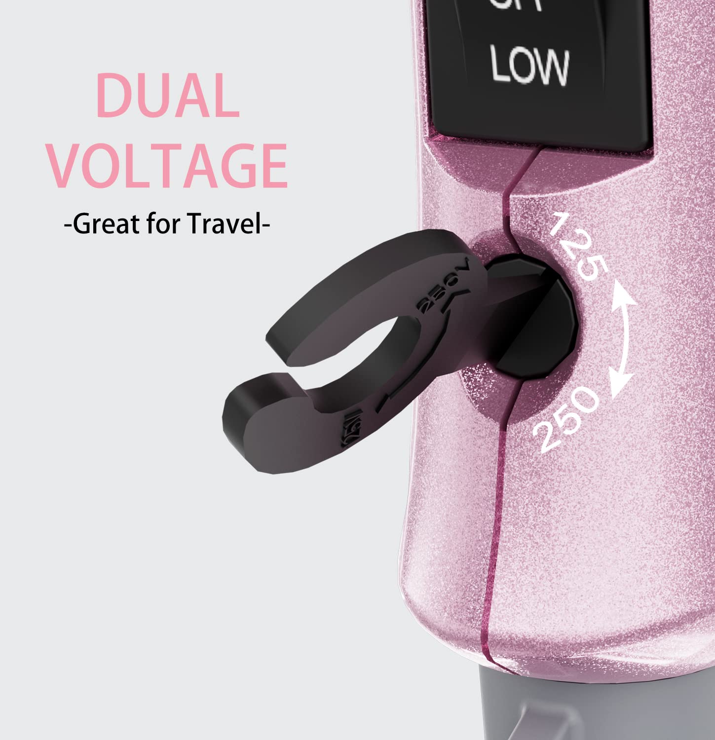 DAN Technology Travel Dual Voltage Mini Blow Dryer with Concentrator,Small Hair Dryer with Diffuser,European Hair Dryer with European Plug,Pink Blow Dryer for Women