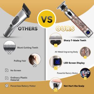 2BK LCD Display Hair Clippers for Men Professional Men Hair Trimmers, Zero Gapped Cordless Hair Trimmer, Rechargeable T-Blade Haircut & Grooming Kit Line Up Edgers Clippers for Men Home Use