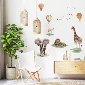 PLIGREAT Hot Air Balloons Giraffe Deer Elephant Lion Wall Stickers Removable Vinyl Peel and Stick Wall Decals for Nursery Bedroom Livinig Room Playroom Wall Decoration Home Indoor DIY Wall Art Decor