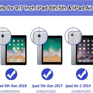 Herize iPad 6th/5th Generation Case 9.7 Inch with Screen Protector Pen Holder | iPad 9.7 Case for Kids | Heavy Duty Silicone Protective Cover W/Hand Shoulder Strap for iPad 9.7 /Air 2/ Pro 9.7 | Black