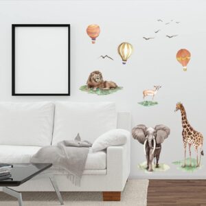 PLIGREAT Hot Air Balloons Giraffe Deer Elephant Lion Wall Stickers Removable Vinyl Peel and Stick Wall Decals for Nursery Bedroom Livinig Room Playroom Wall Decoration Home Indoor DIY Wall Art Decor