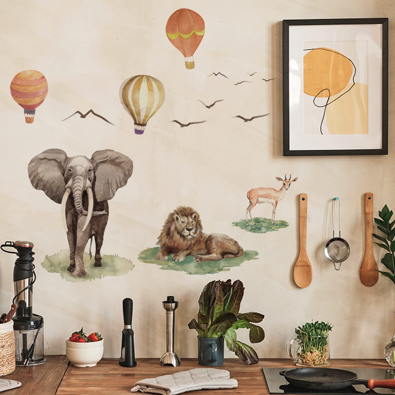 PLIGREAT Hot Air Balloons Giraffe Deer Elephant Lion Wall Stickers Removable Vinyl Peel and Stick Wall Decals for Nursery Bedroom Livinig Room Playroom Wall Decoration Home Indoor DIY Wall Art Decor