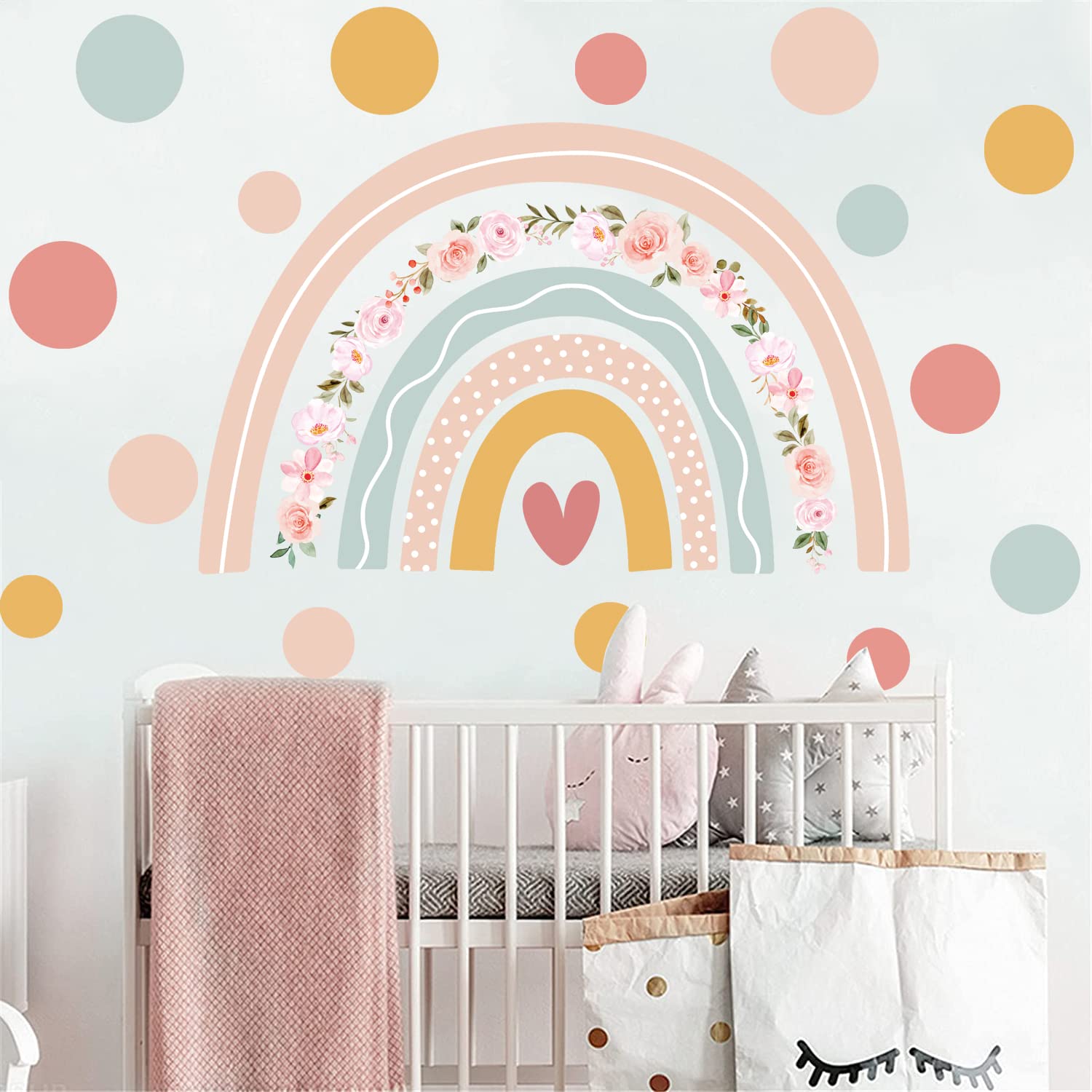 Boho Rainbow Graffiti Wall Decals, Peel and Stick PVC Wall Stickers, Vinyl Art Removable Mural Home Decor for Baby Kids Teen Girls Bedroom Playroom Living Room Nursery Classroom (Rainbow-06)