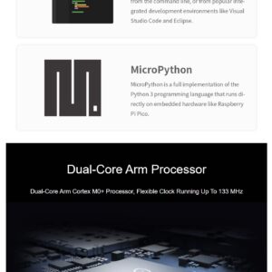 Coolwell Raspberry Pi Pico H Microcontroller Tiny Size Fast Board, Based On Official RP2040 Dual-Core Arm Cortex Processor,Configurable Pin Function