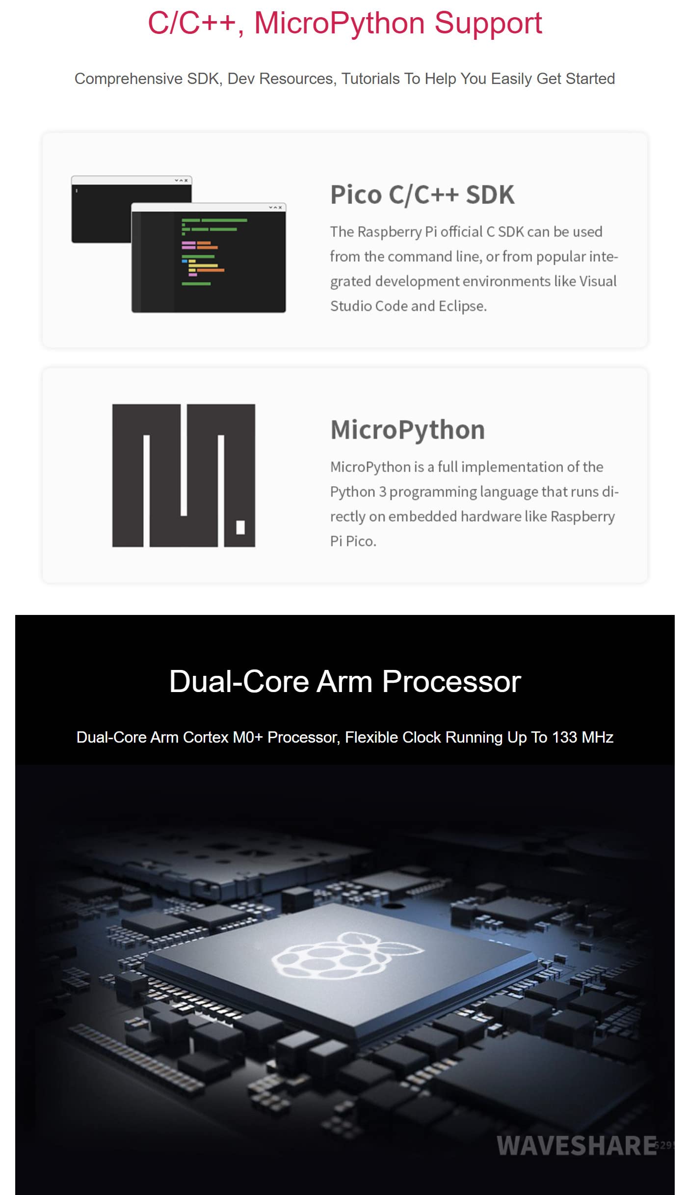 Coolwell Raspberry Pi Pico H Microcontroller Tiny Size Fast Board, Based On Official RP2040 Dual-Core Arm Cortex Processor,Configurable Pin Function