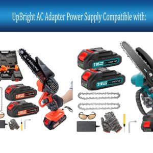 UpBright 21V AC/DC Adapter Compatible with BEI & Hong Mini Chainsaw Cordless Power Chain saws Trimming Rechargeable DC21V 3000mAh Lithium-ion Battery DW-168-08 21V-98V 0.8A - 1A Power Supply Charger