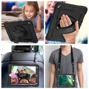 Herize iPad 6th/5th Generation Case 9.7 Inch with Screen Protector Pen Holder | iPad 9.7 Case for Kids | Heavy Duty Silicone Protective Cover W/Hand Shoulder Strap for iPad 9.7 /Air 2/ Pro 9.7 | Black